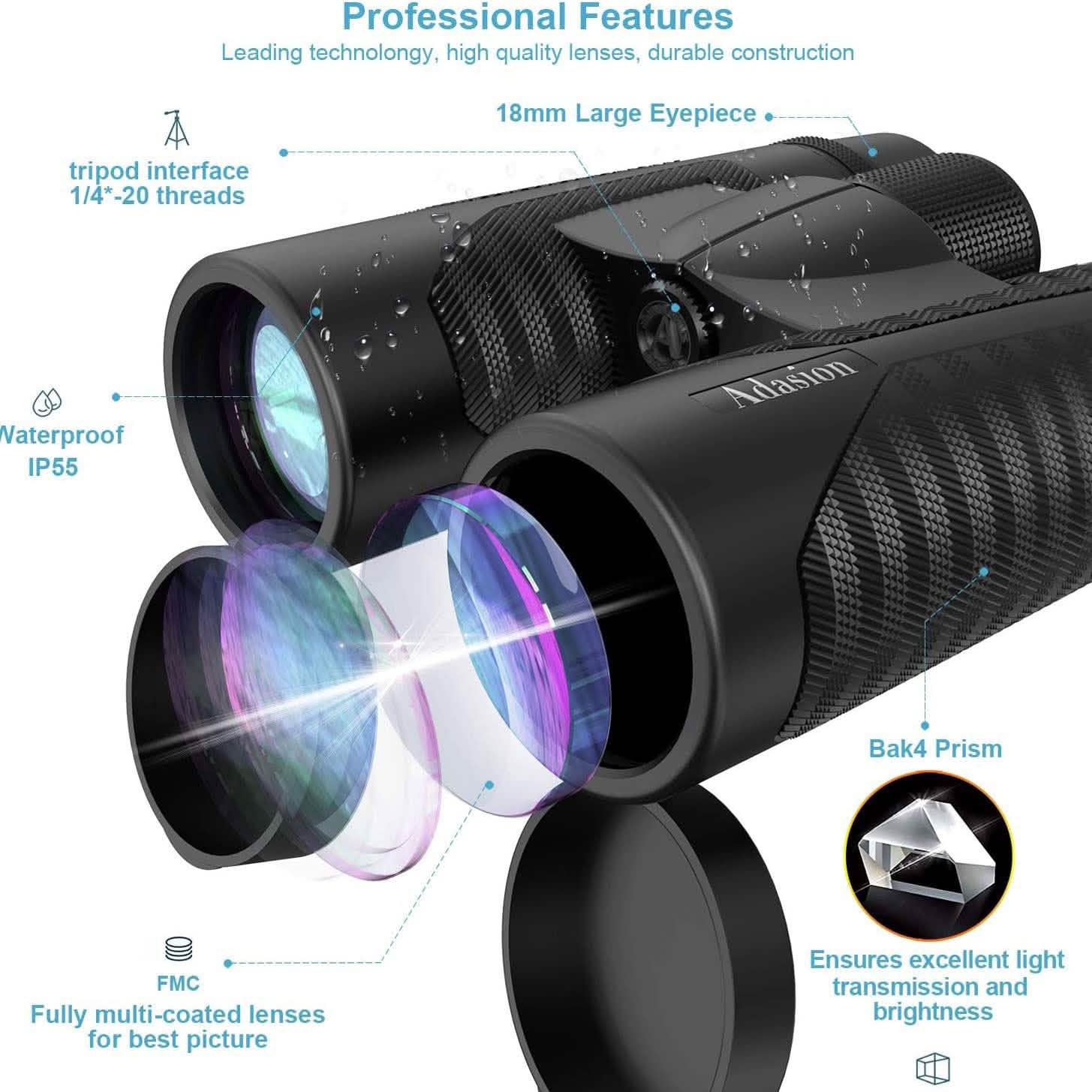 12x42 HD Binoculars for Adults with Universal Phone Adapter by DailySale