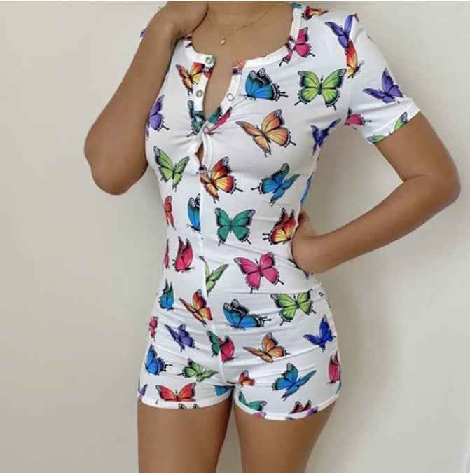 Short sleeve button jumpsuit