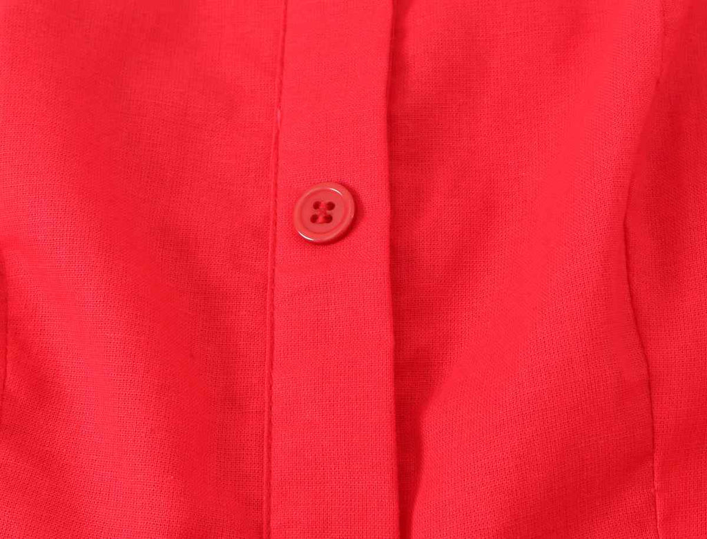 French Slim Fit Retro Red Cotton Linen Halter Large Swing Sexy Low Cut Cinched Slimming Dress