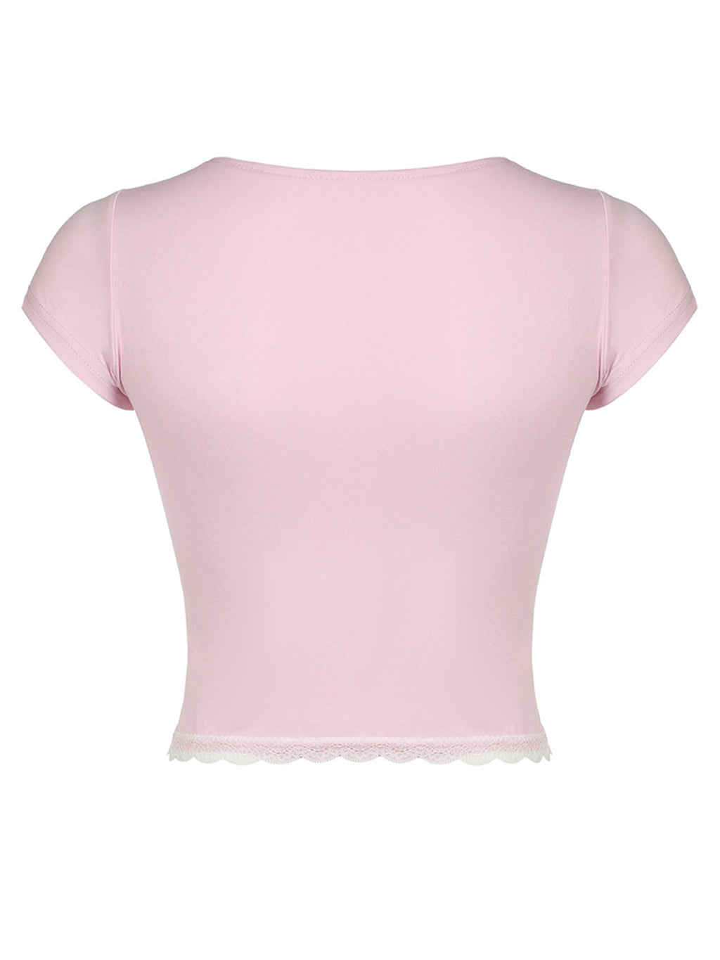 Lace Detail Sweetheart Neck Short Sleeve T-Shirt