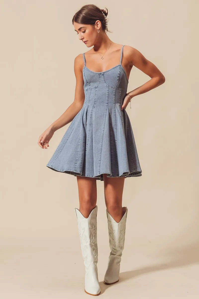 SO ME A Line Fit and Flare Denim Mini Dress by Selvanelle