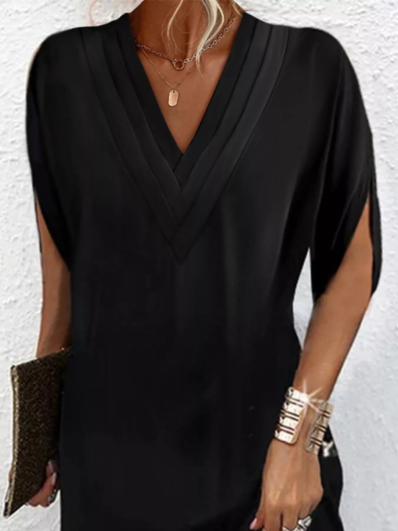 V-Neck Slit Sleeve Mini Dress by Shopiebay