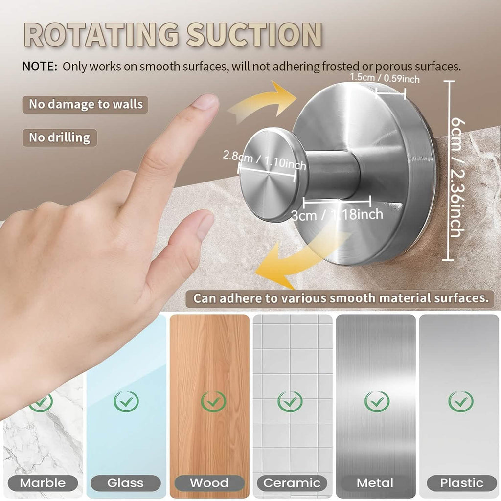 2-Pack: Strong Suction Cup Hooks – Silver Brushed Stainless Steel, No Drilling Required by DailySale