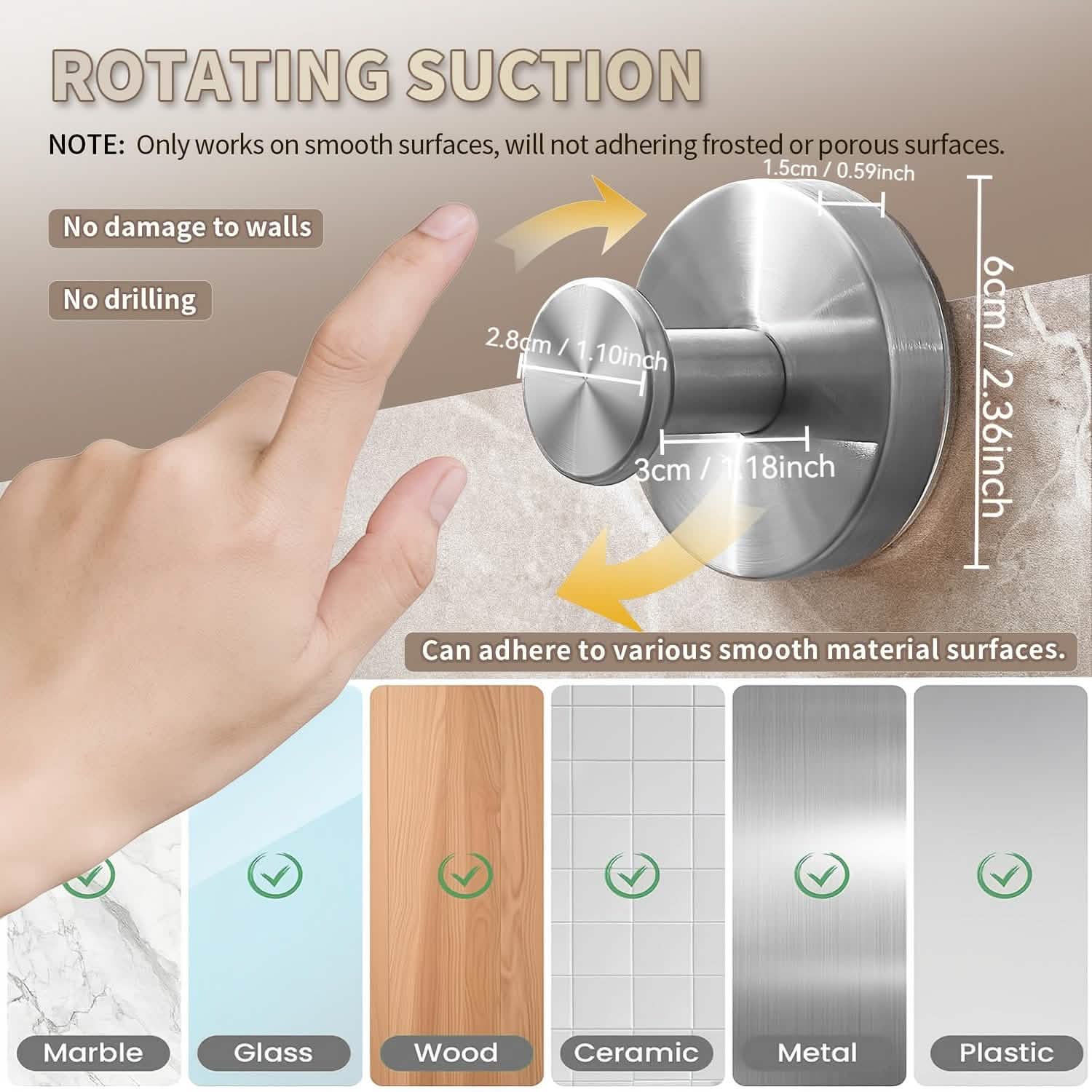 2-Pack: Strong Suction Cup Hooks – Silver Brushed Stainless Steel, No Drilling Required by DailySale