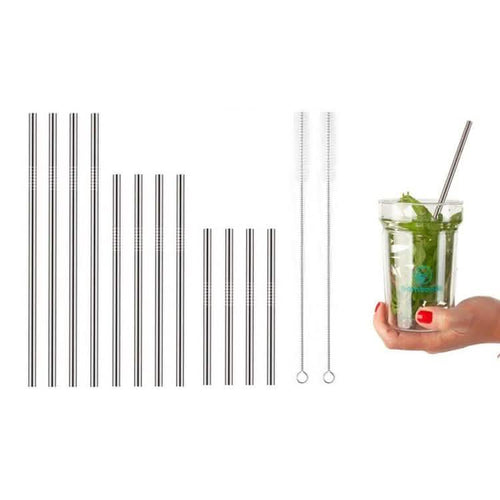 14-Piece: Stainless Steel Straw Set by DailySale
