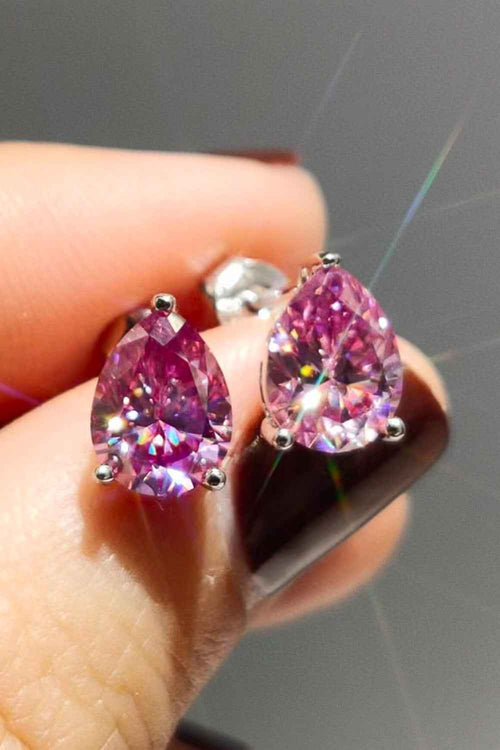 2 Carat Teardrop Moissanite Platinum-Plated Stud Earrings by Wild and Free Boutique
