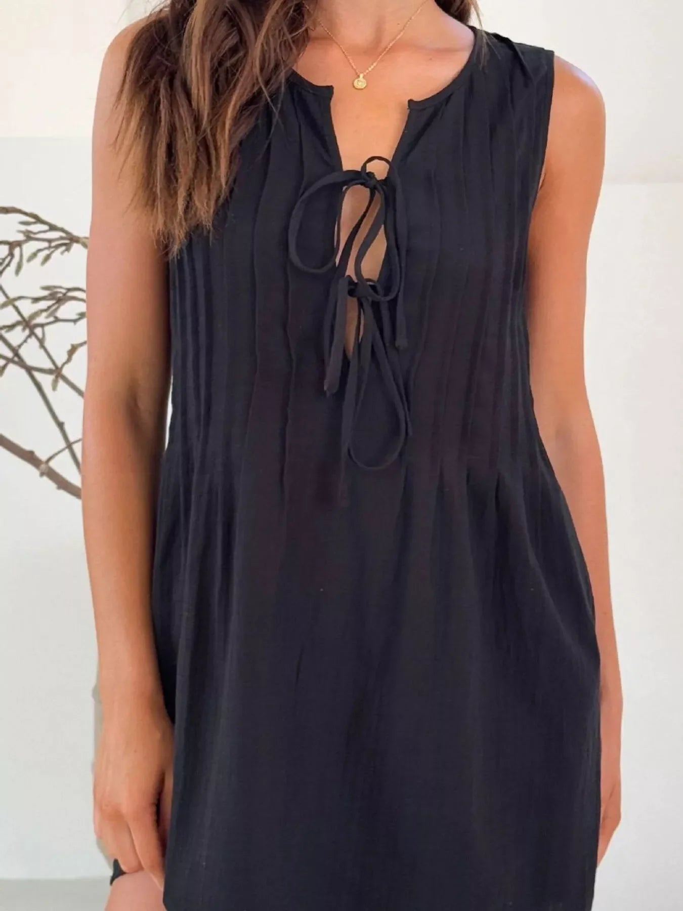 Sleeveless Tie-Front Mini Dress by Shopiebay