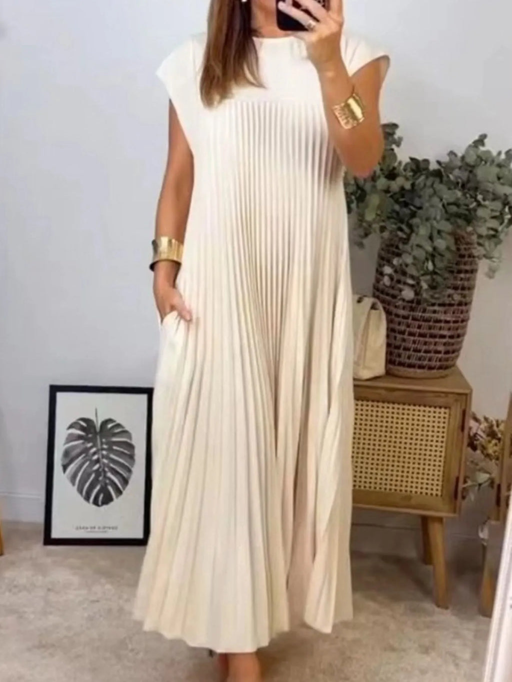Pleated Round Neck Maxi Dress by Shopiebay