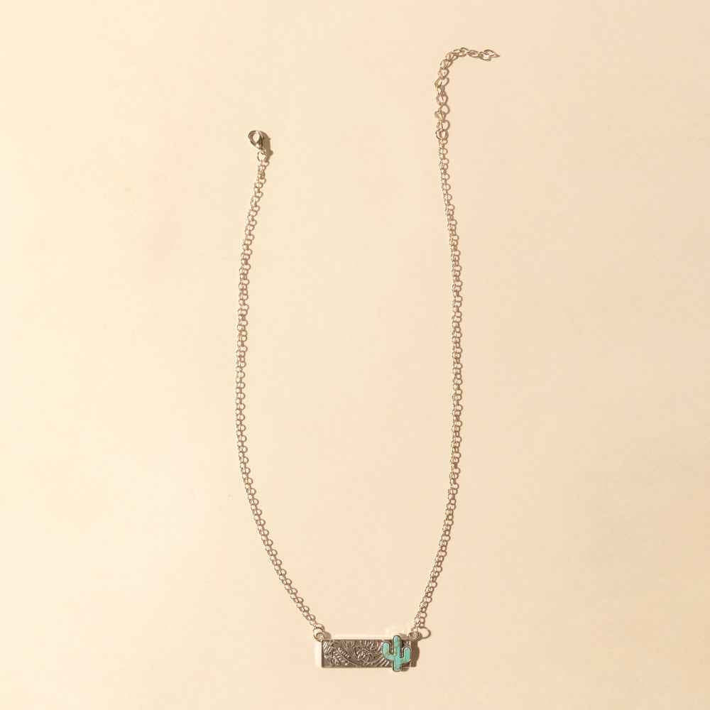 Myra Cowgirl cactus Charm Necklace for Women in Moonlit and Turquoise