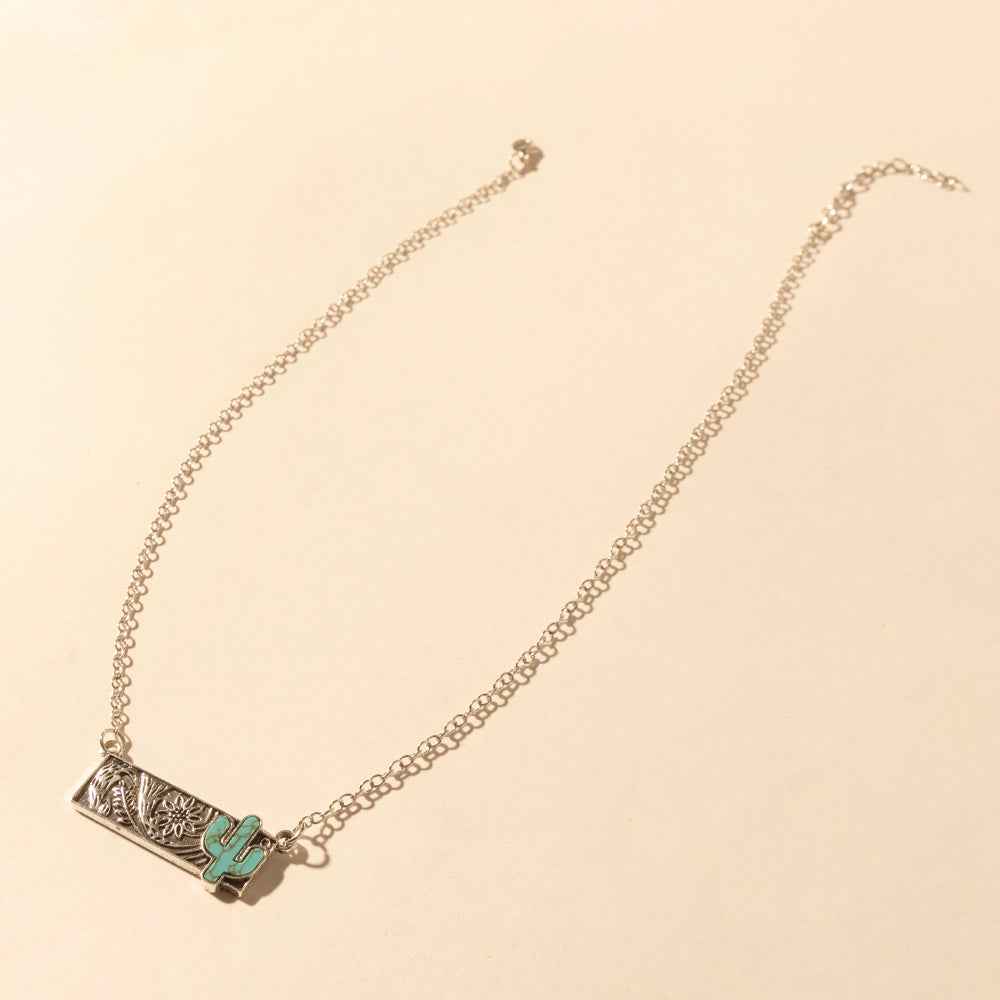 Myra Cowgirl cactus Charm Necklace for Women in Moonlit and Turquoise