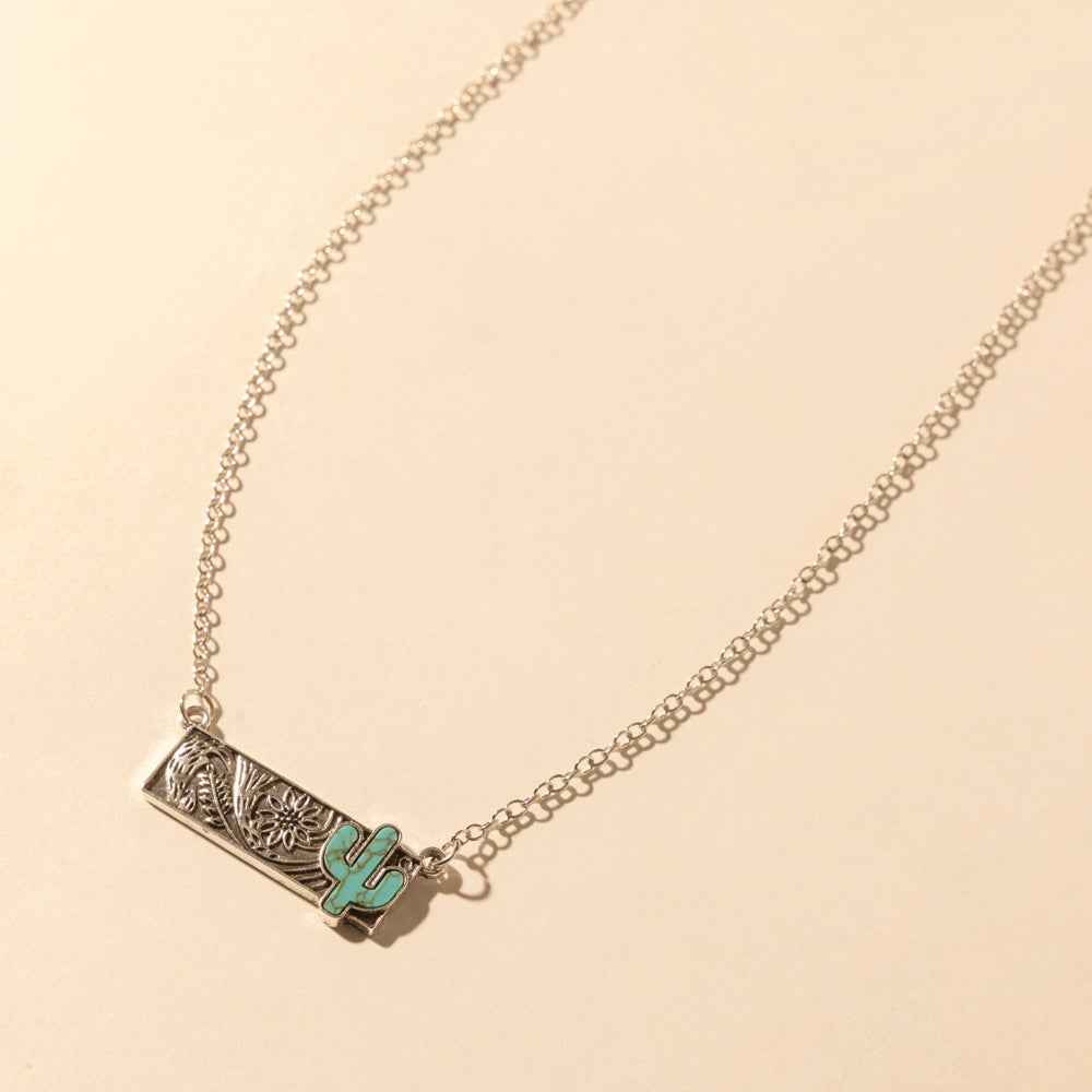 Myra Cowgirl cactus Charm Necklace for Women in Moonlit and Turquoise