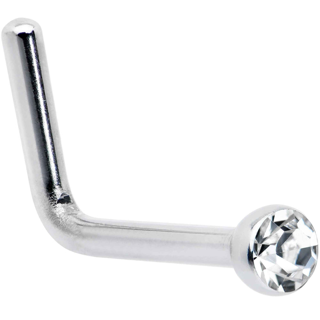 20G Stainless Steel Clear Gem Micro Nose Ring L-Shaped