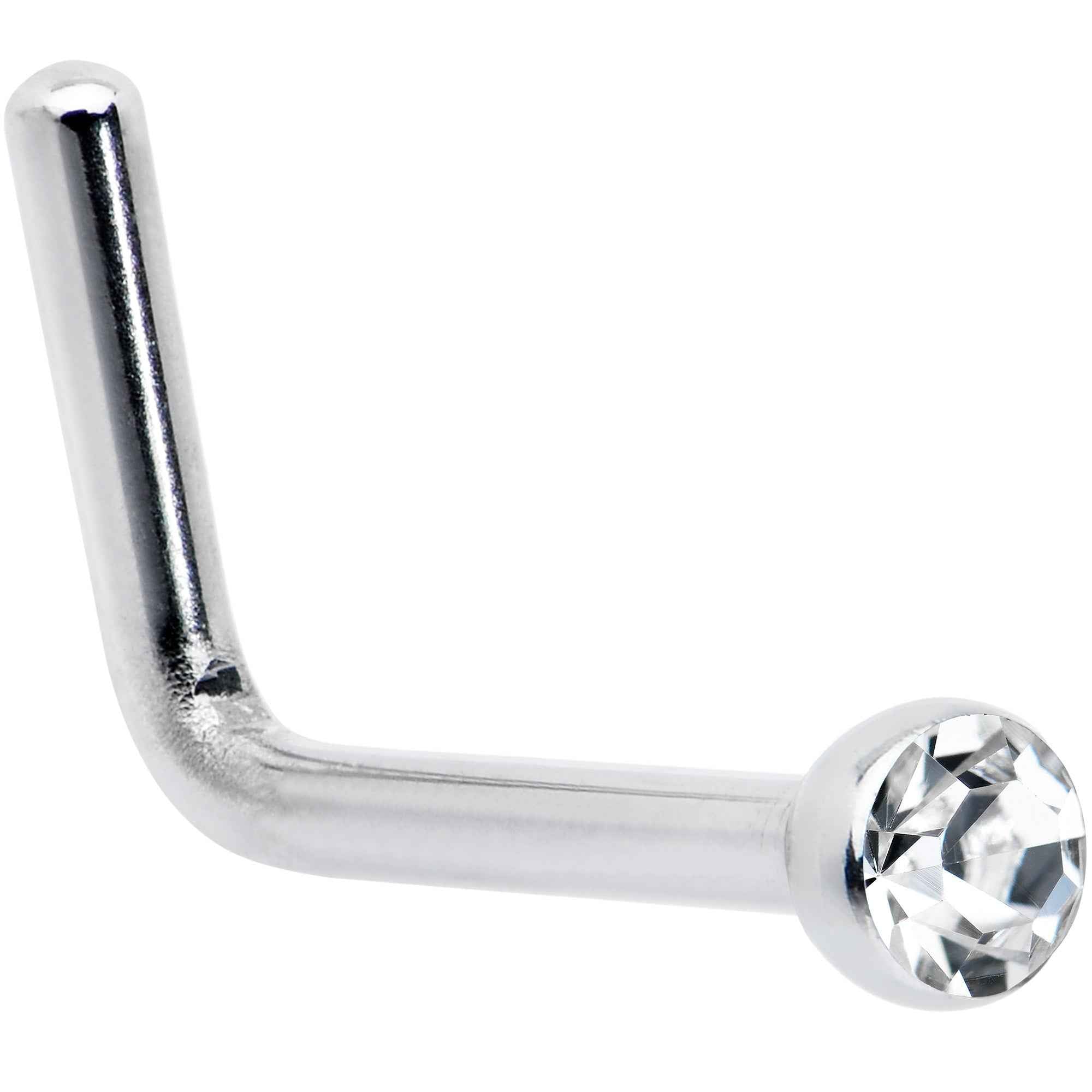 20G Stainless Steel Clear Gem Micro Nose Ring L-Shaped
