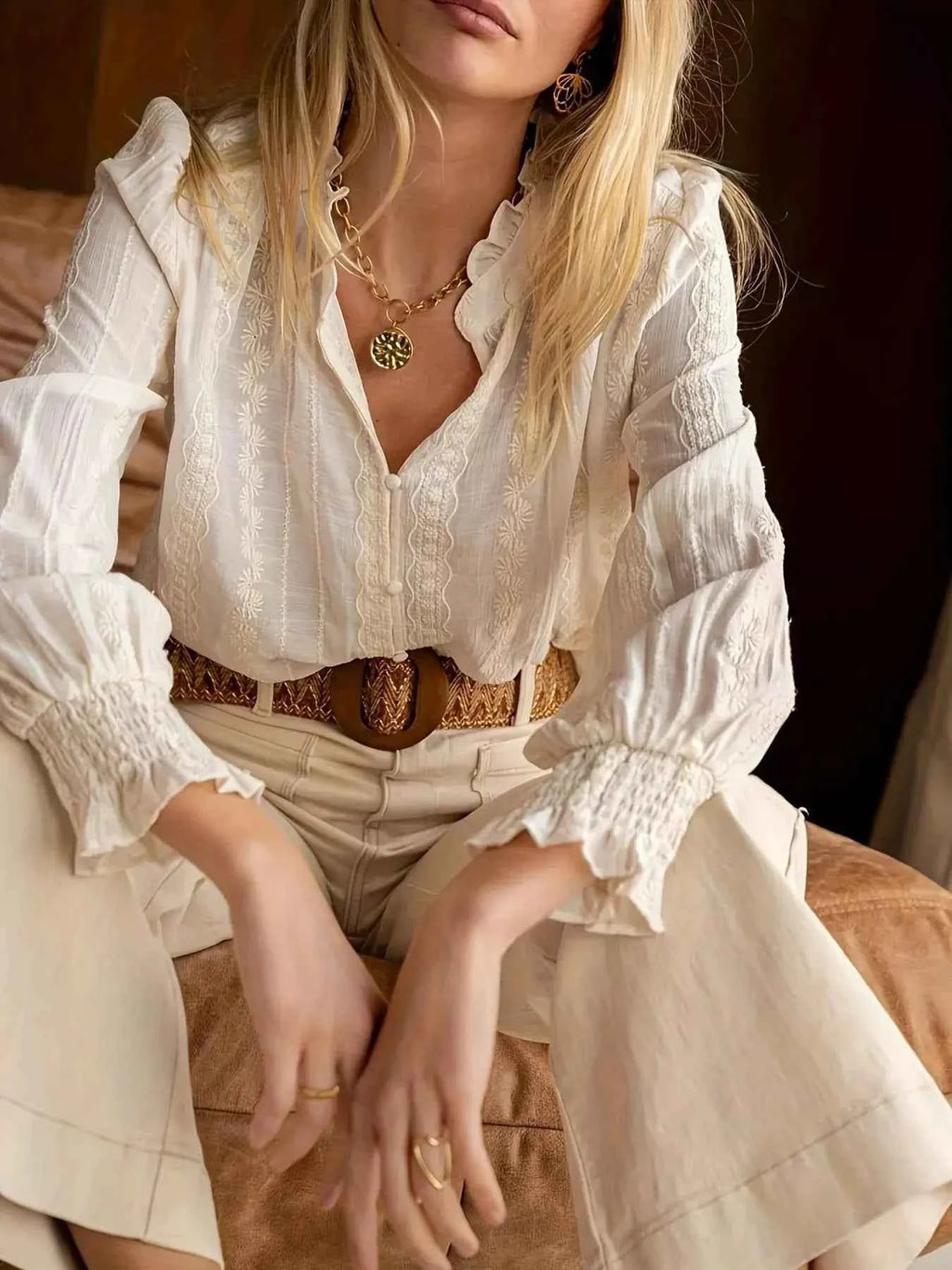 Lace Detail Button Up Shirt