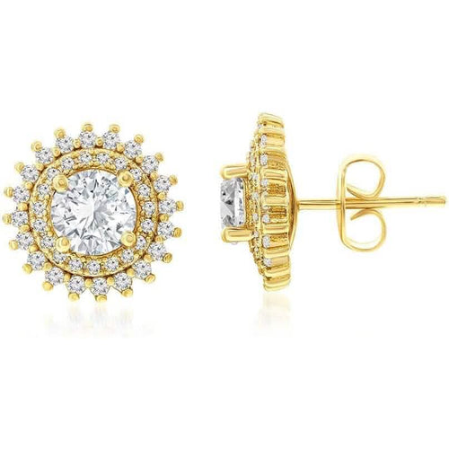 14k Gold-Plated Brass Stud Earrings with 7mm Cubic Zirconia Center Stone by DailySale