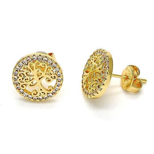 14k Gold Filled High Polish Finish Crystal Tree of Life Stud Earrings by DailySale