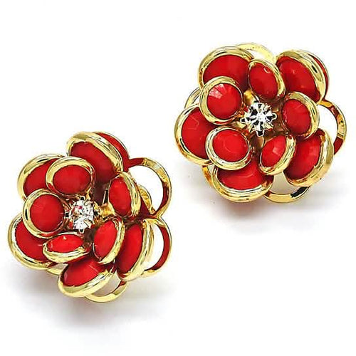 14k Gold Filled High Polish Finsh Ruby Hibiscus Crystal Stud Earring by DailySale