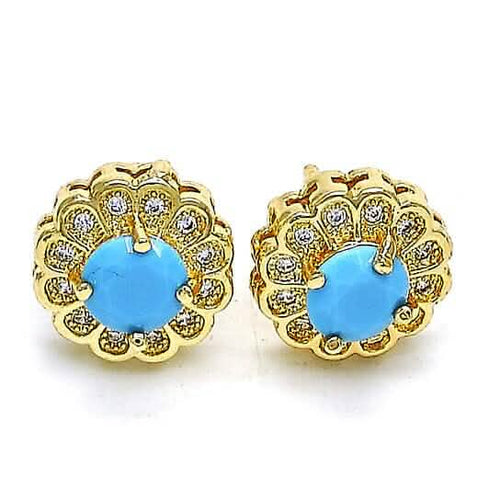 14k Gold Filled High Polish Finsh Turquoise Flower Stud Earring with Micro Pave by DailySale