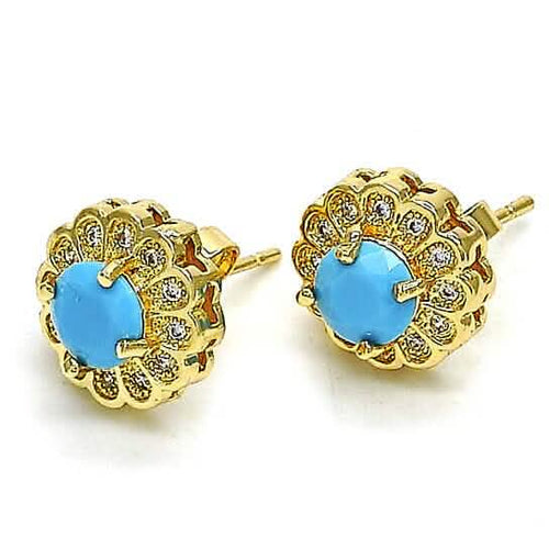 14k Gold Filled High Polish Finsh Turquoise Flower Stud Earring with Micro Pave by DailySale