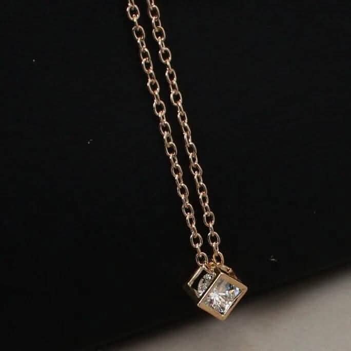 14K Gold Love Cube Three-Dimensional Diamond Shape Necklace Cz Pendant by DailySale