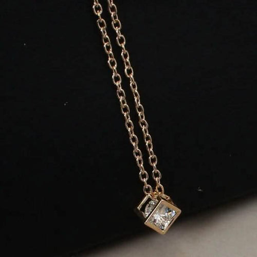 14K Gold Love Cube Three-Dimensional Diamond Shape Necklace Cz Pendant by DailySale