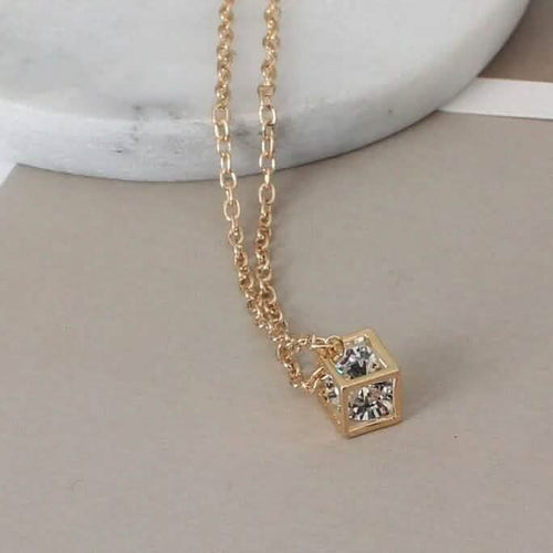 14K Gold Love Cube Three-Dimensional Diamond Shape Necklace Cz Pendant by DailySale