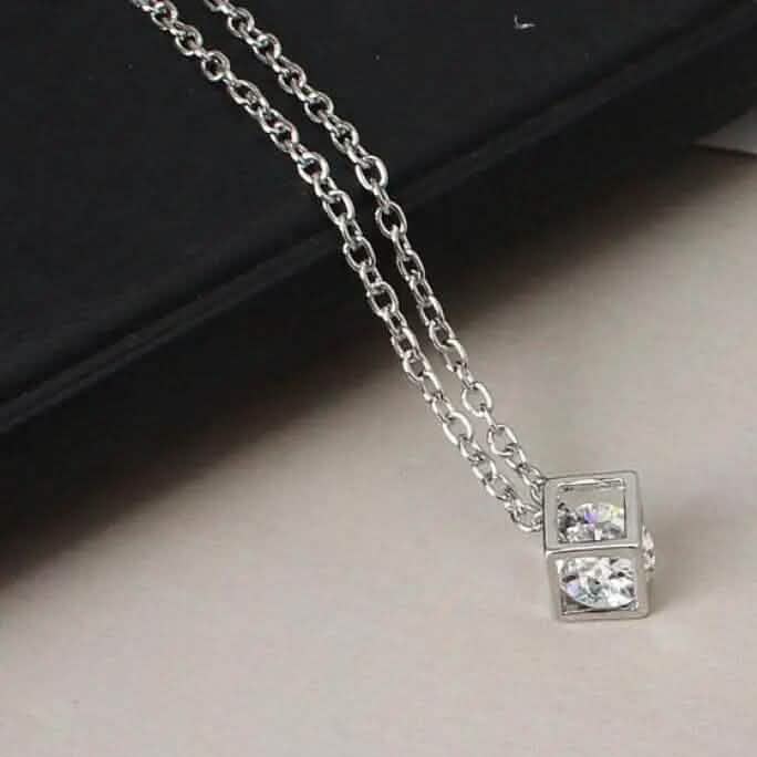 14K Gold Love Cube Three-Dimensional Diamond Shape Necklace Cz Pendant by DailySale