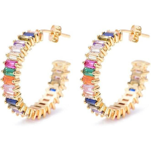 14K Gold Plated Cubic Zirconia Multicolor Rainbow Round Hoop Stud Earrings by DailySale