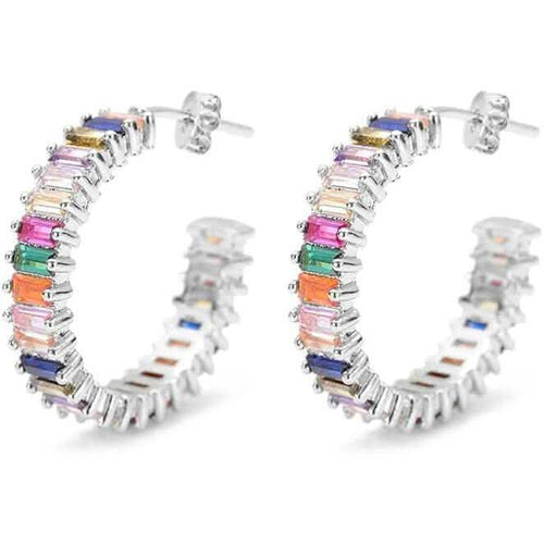 14K Gold Plated Cubic Zirconia Multicolor Rainbow Round Hoop Stud Earrings by DailySale