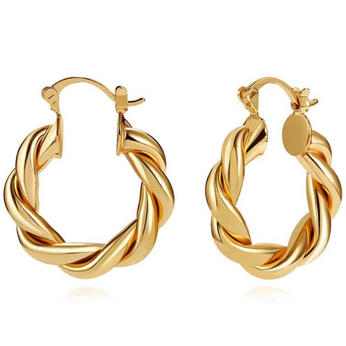14K Gold Plated Twisted Gold Chunky Hoop Earrings by DailySale