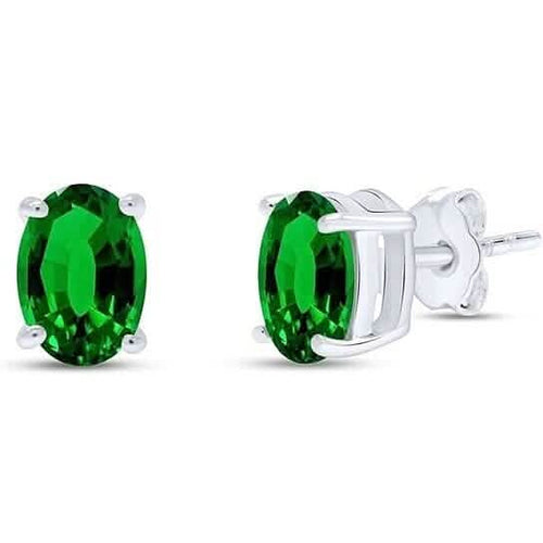 14k White Gold Over Silver 5x7 Oval Cut Created Emerald Oval Diamond Stud Earrings by DailySale