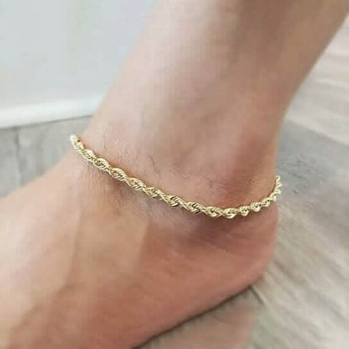 14k Yellow Gold Filled High Polish Finsh Rope Link Anklet 5mm 10'' White/Yellow by DailySale