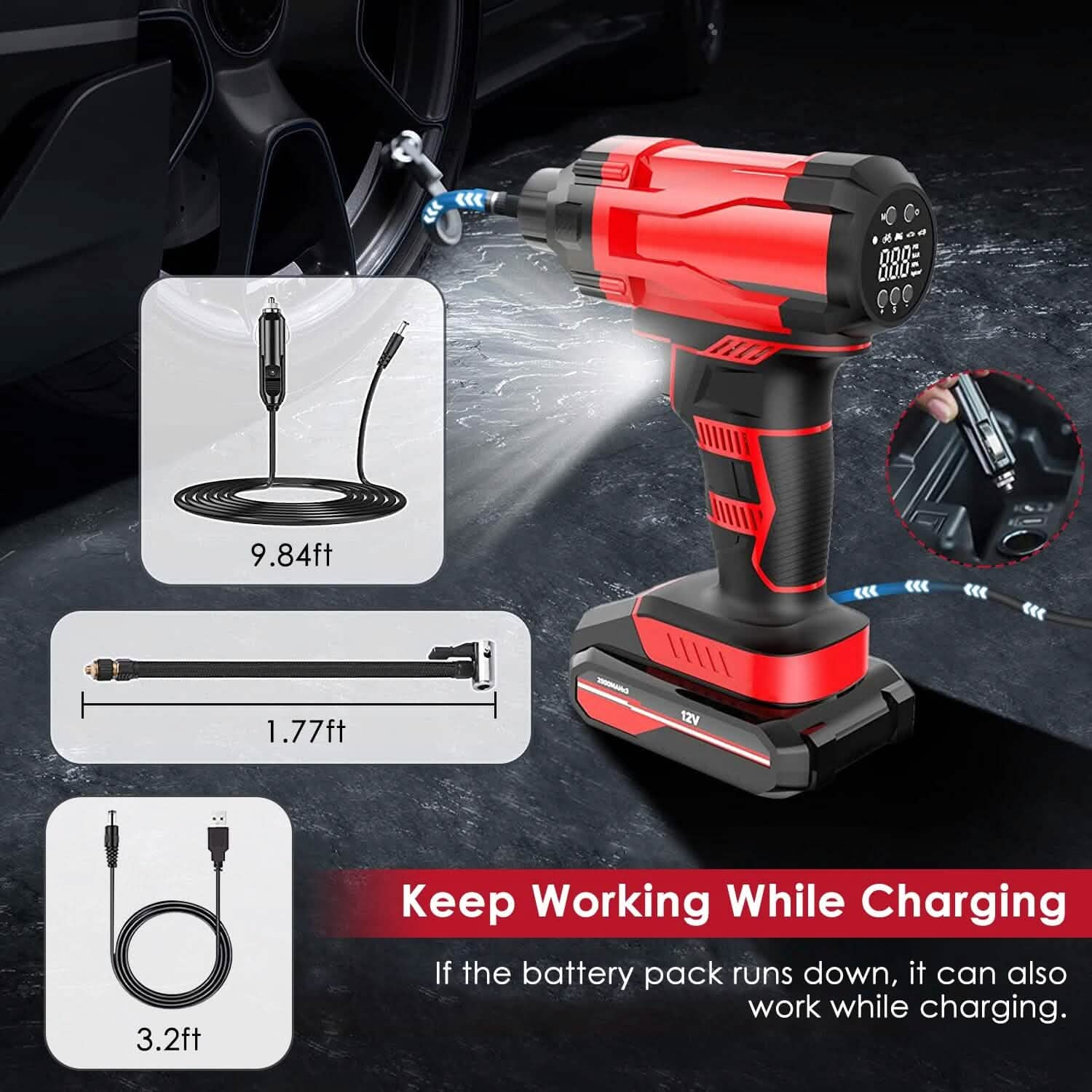 150 PSI 12V Portable Cordless Tire Pump 6000mAh Rechargeable with LED Light by DailySale