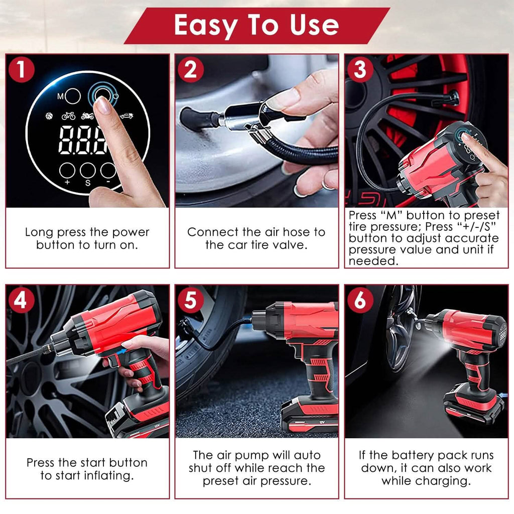 150 PSI 12V Portable Cordless Tire Pump 6000mAh Rechargeable with LED Light by DailySale