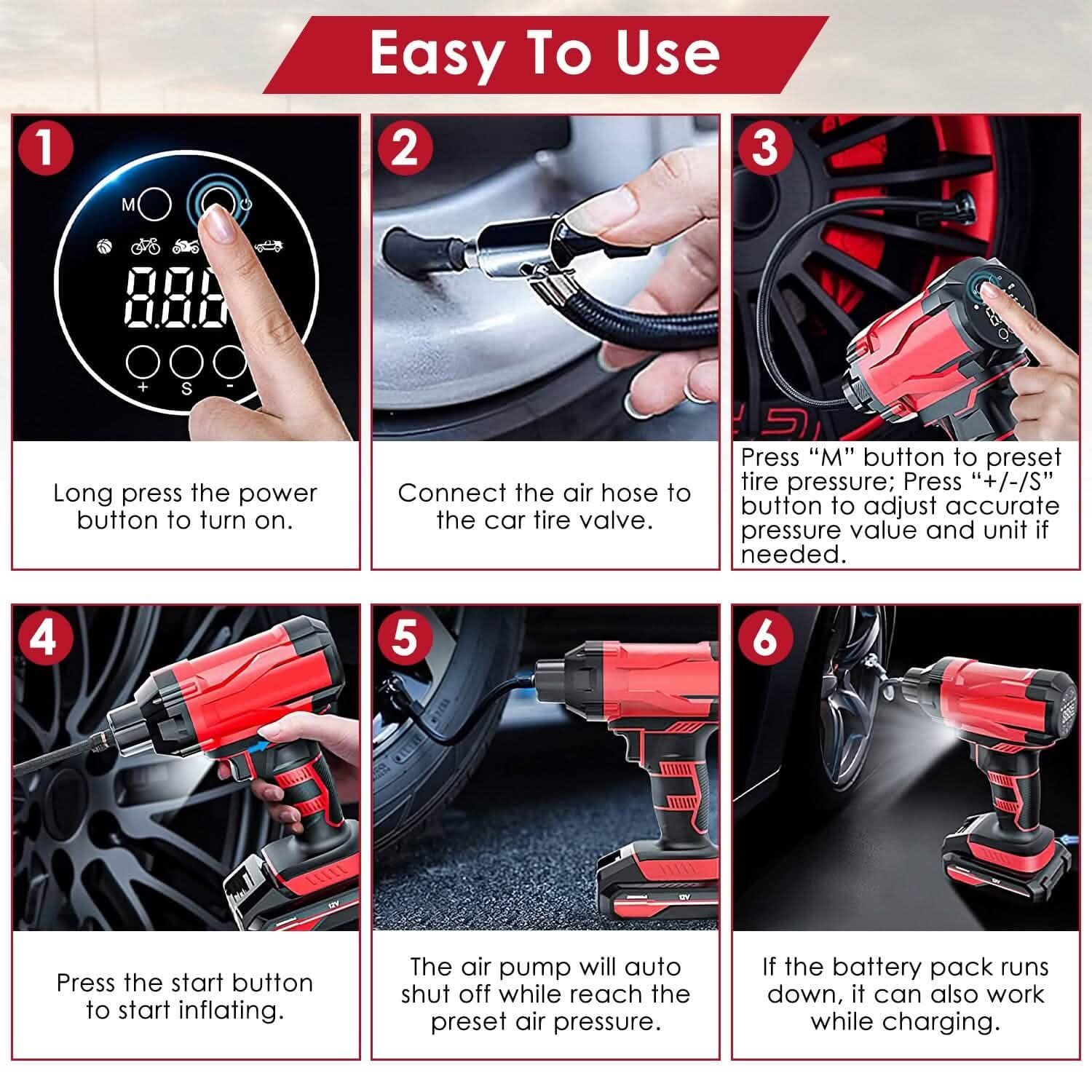 150 PSI 12V Portable Cordless Tire Pump 6000mAh Rechargeable with LED Light by DailySale