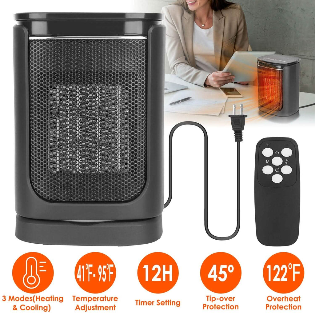 1500W Electric Space Heater Ceramic Heater Fan with 3 Modes Remote Control Digital Display by DailySale