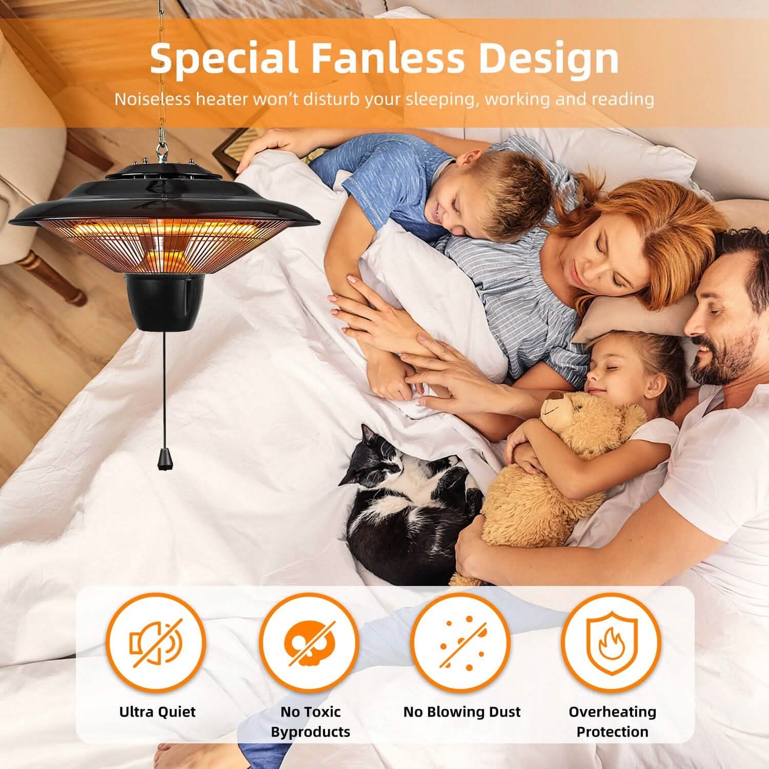 1500W Outdoor Hanging Patio Ultra-Quiet Electric Heating Lamp by DailySale
