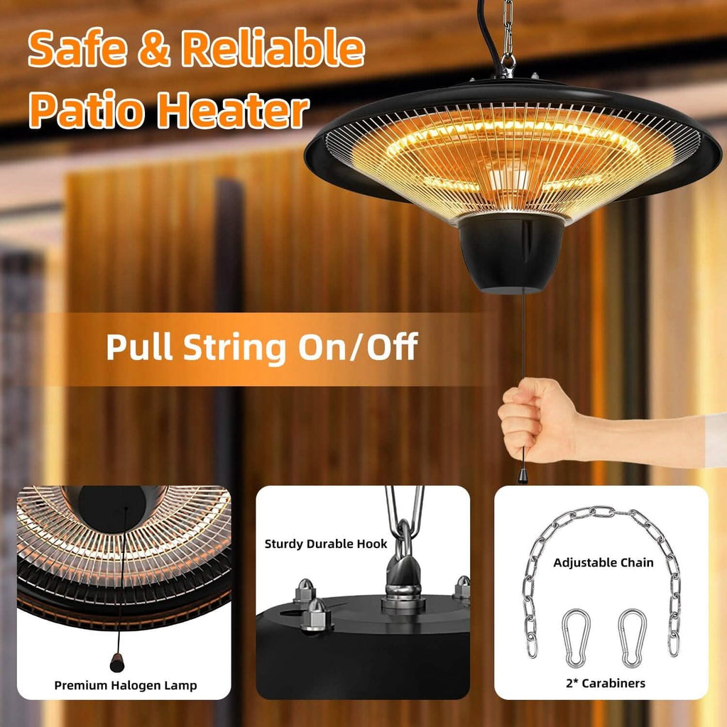1500W Outdoor Hanging Patio Ultra-Quiet Electric Heating Lamp by DailySale