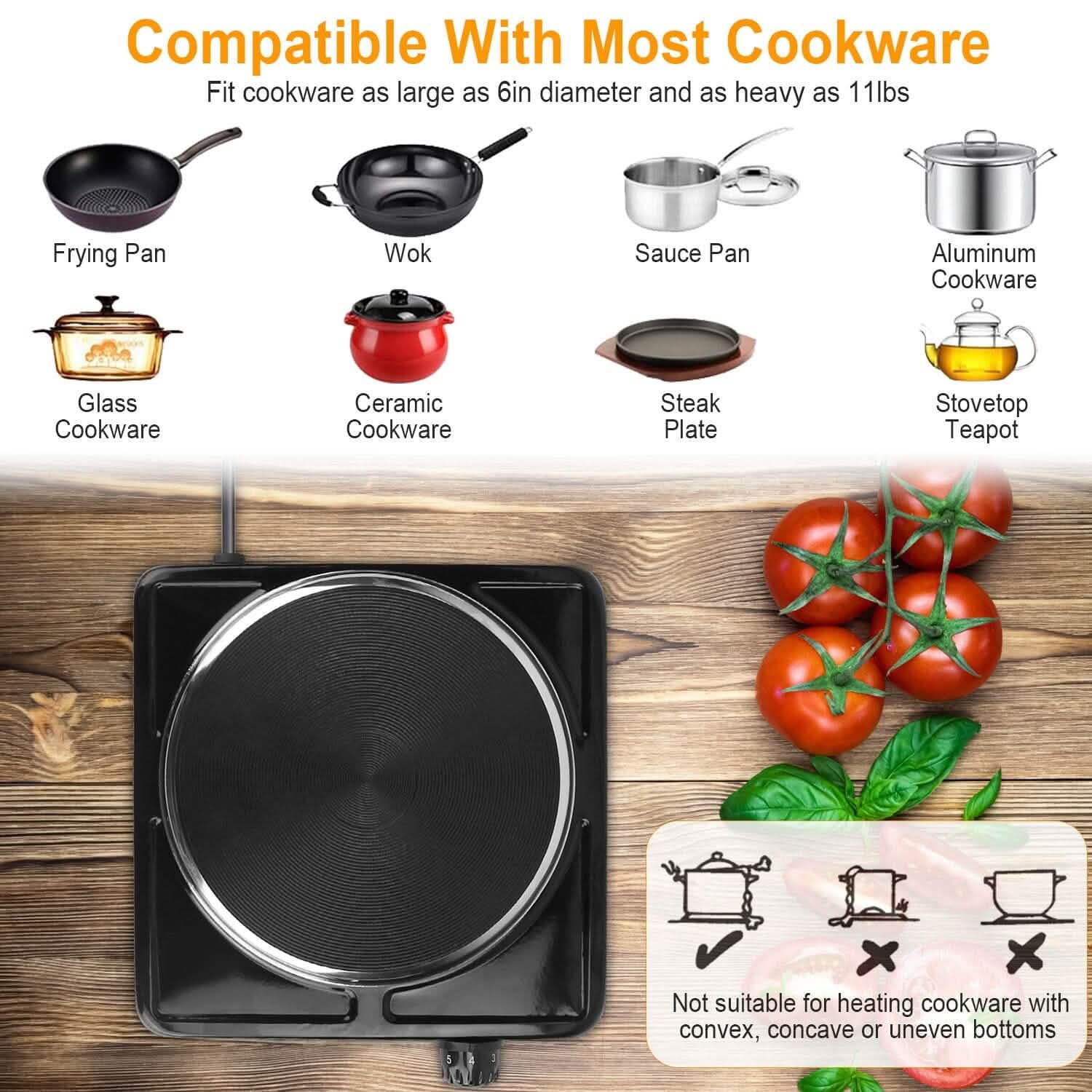 1500W Portable Heating Hot Plate Stove Countertop with Non Slip Rubber by DailySale