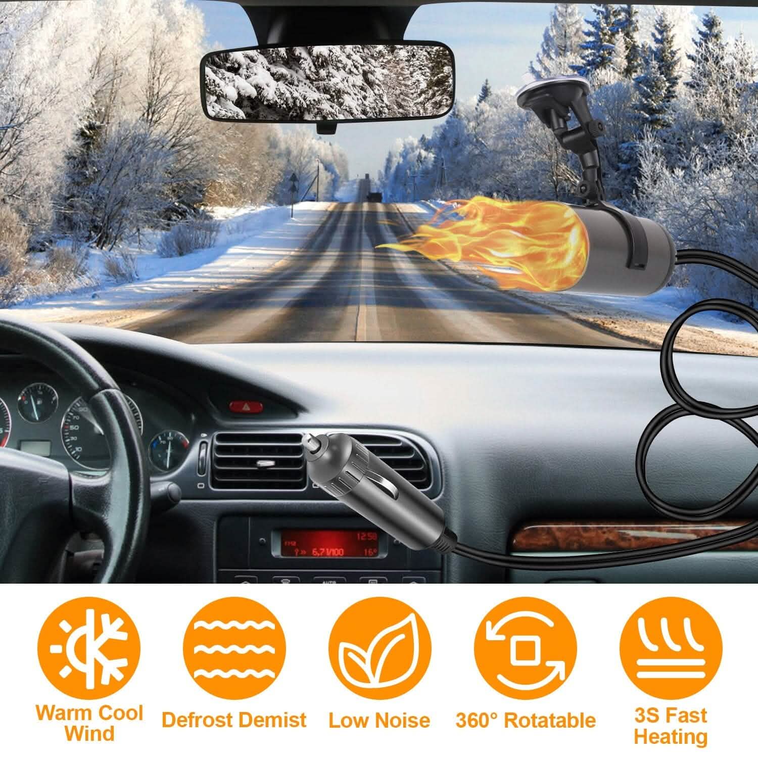 150W Portable Car Heater 2-in-1 Heating Cooling Fan Rotatable Demister Defroster by DailySale