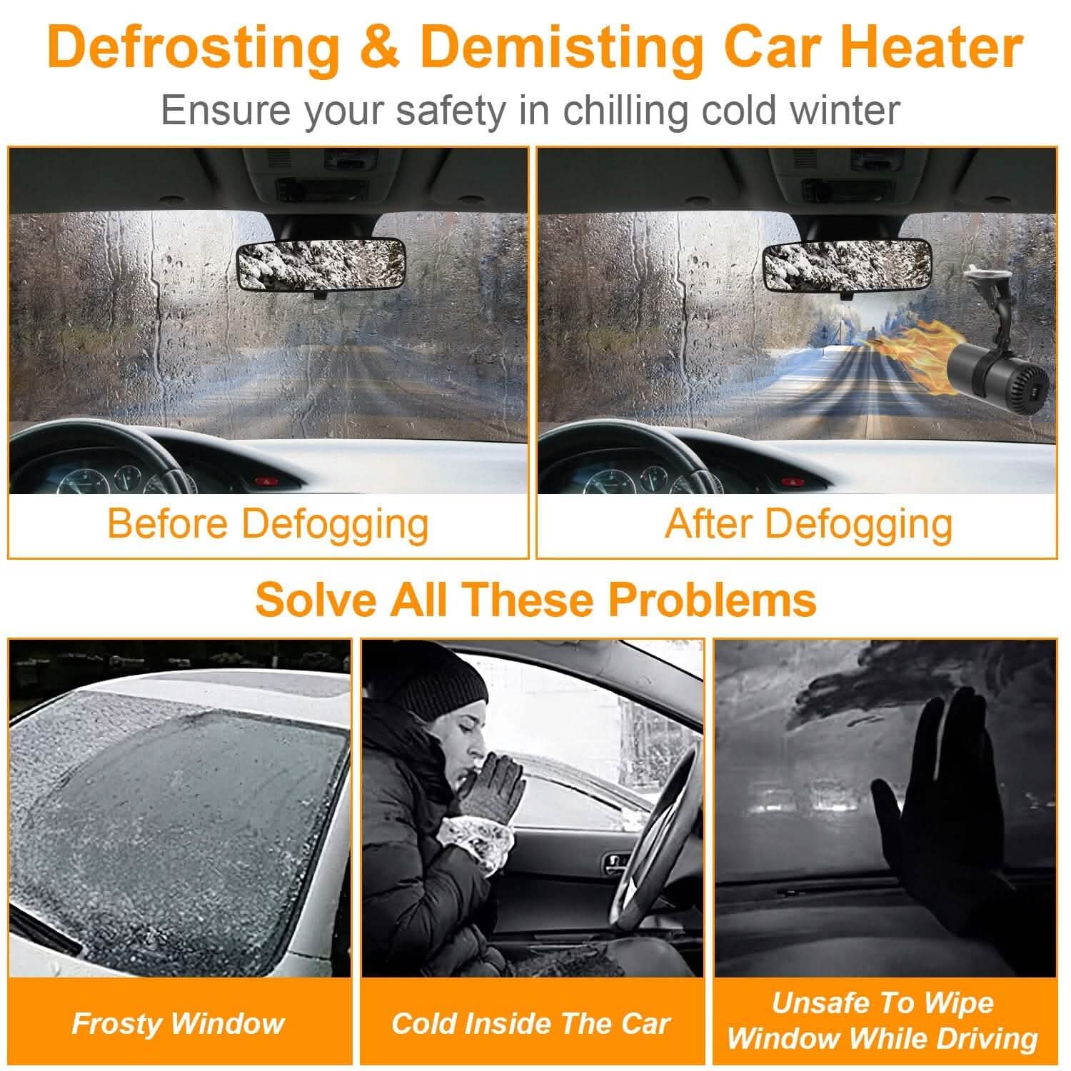 150W Portable Car Heater 2-in-1 Heating Cooling Fan Rotatable Demister Defroster by DailySale