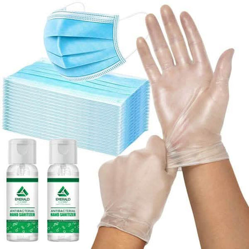 152-Piece: Gloves, Mask & Hand Sanitizer Family Protective Kit by DailySale
