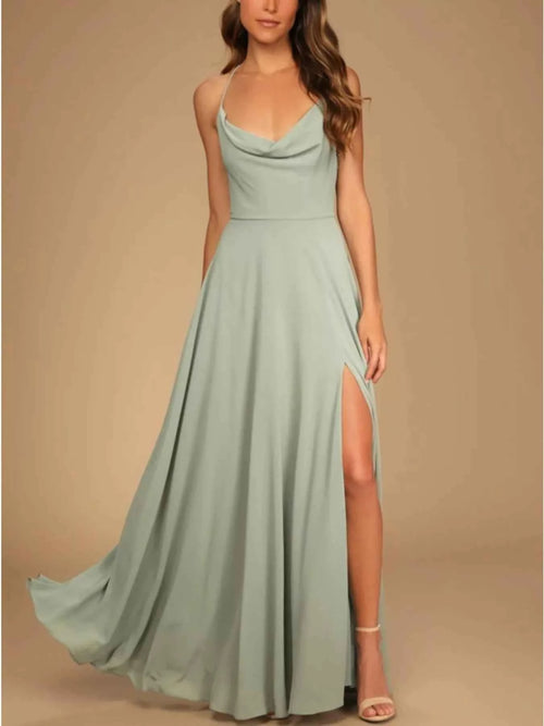Backless Cowl Neck Lace-Up Slit Maxi Dress by Be Bliss Boutique