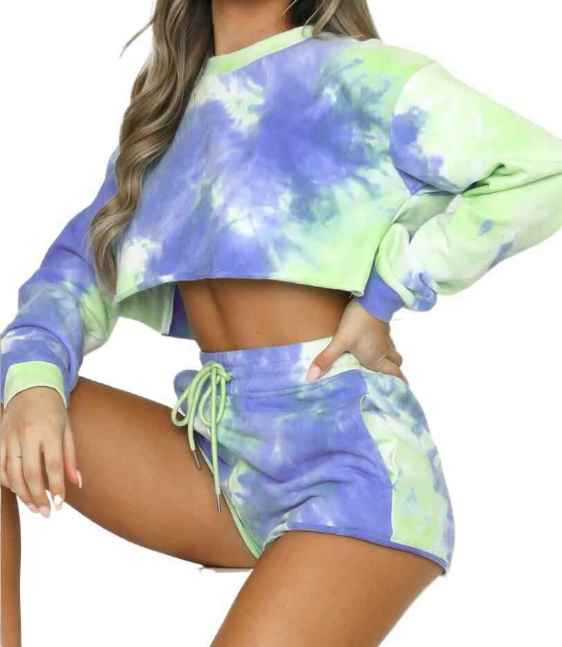 Round Neck Tie-dye Loose Shorts Fashion Casual Suit