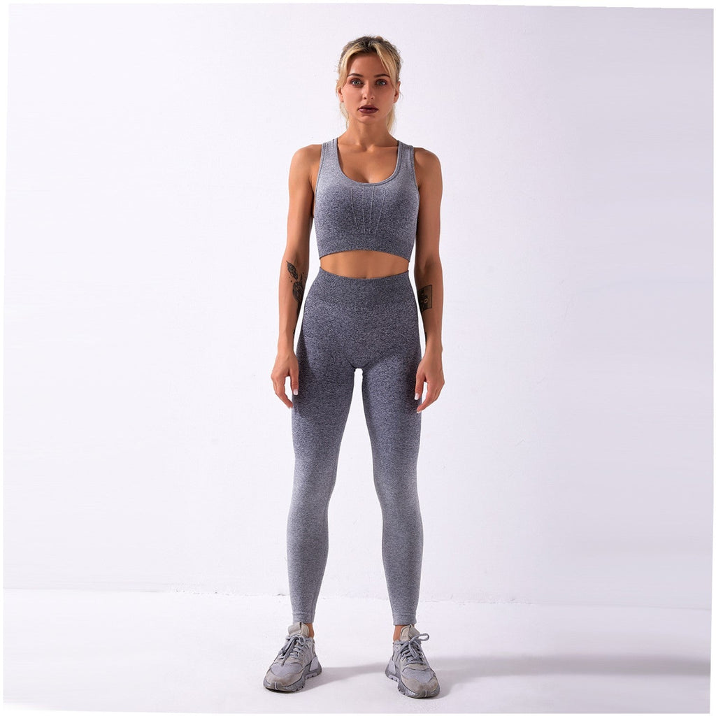 Shark knitting sports bra pants tie-dye gradient seamless