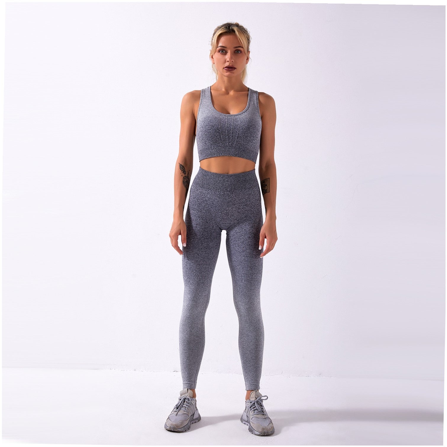 Shark knitting sports bra pants tie-dye gradient seamless