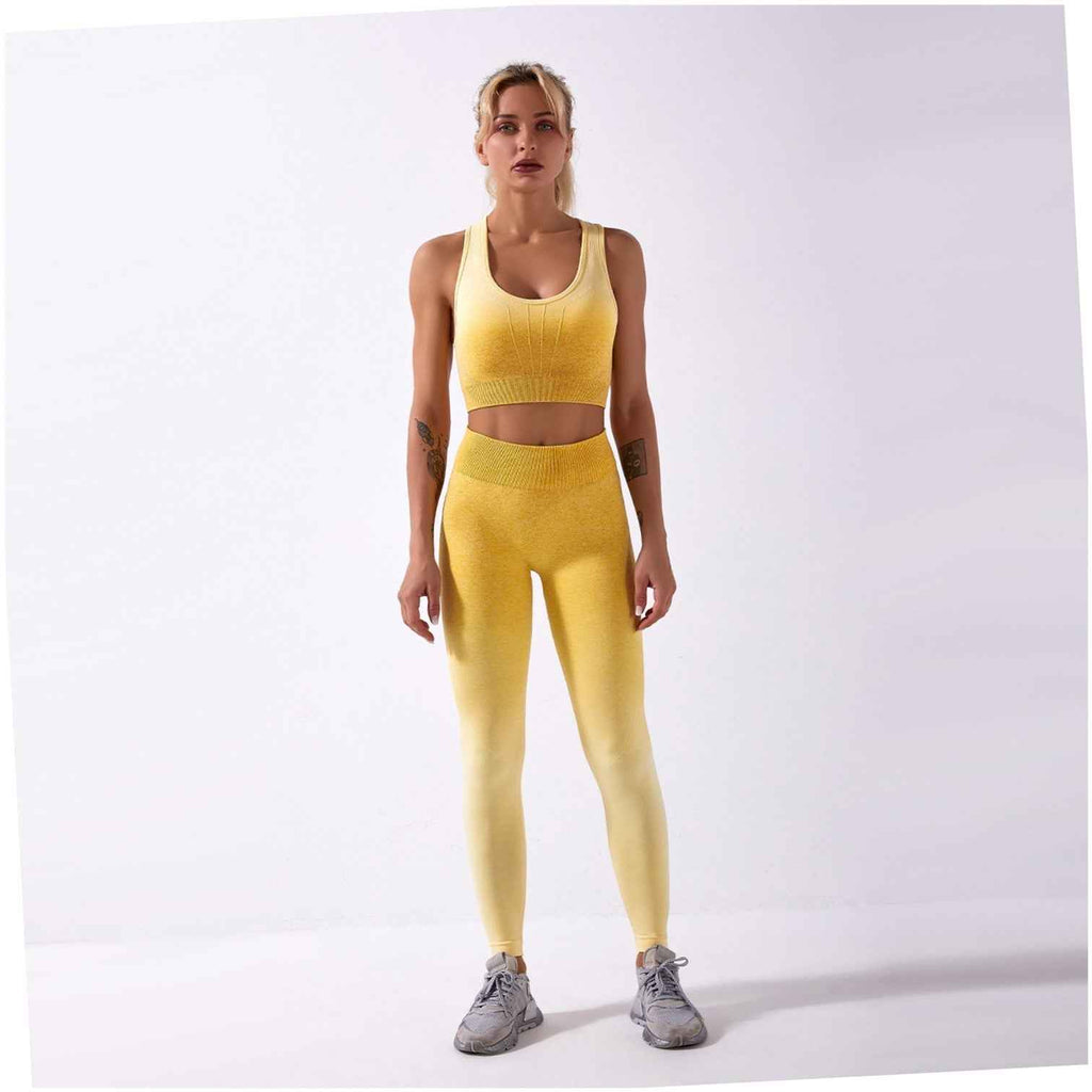 Shark knitting sports bra pants tie-dye gradient seamless