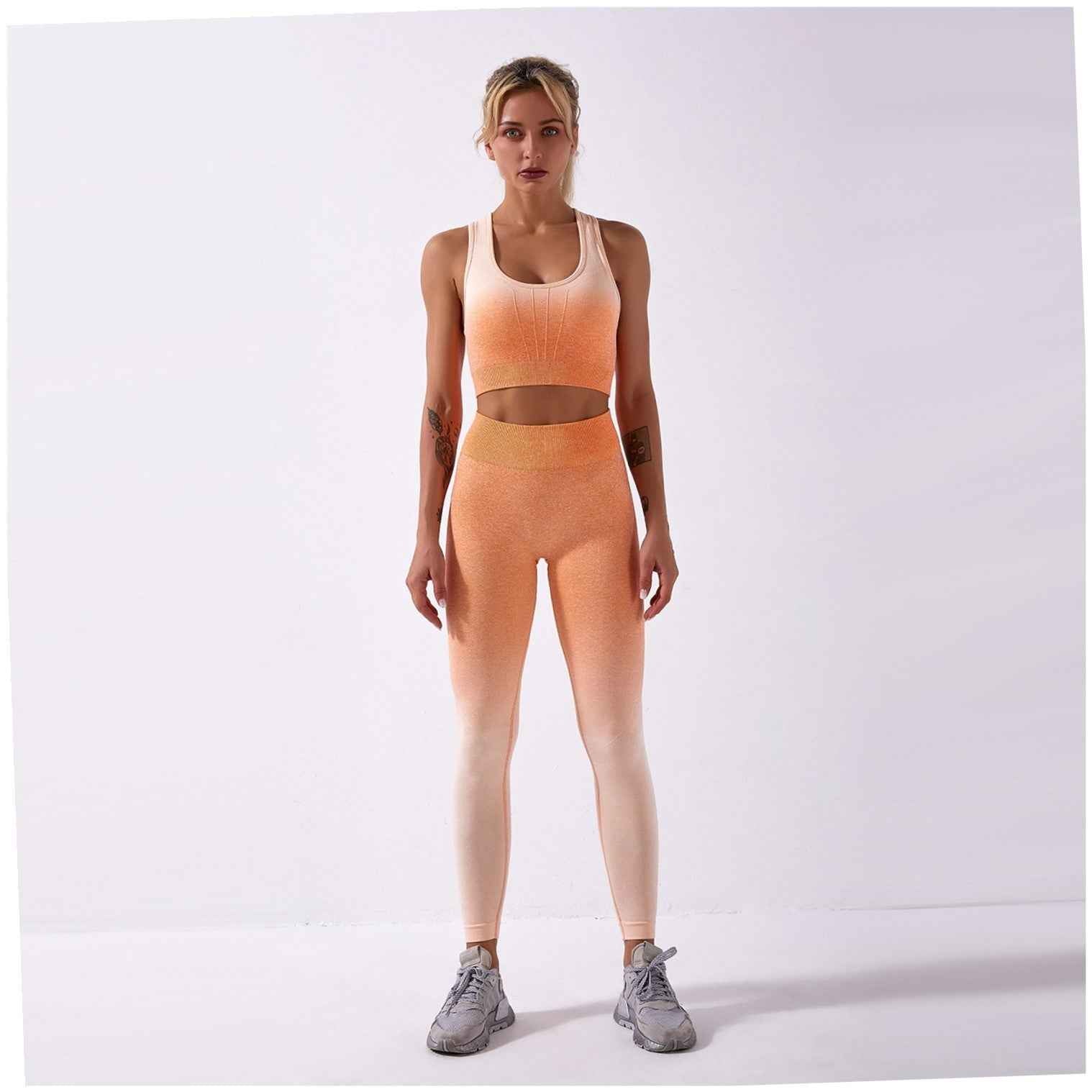 Shark knitting sports bra pants tie-dye gradient seamless