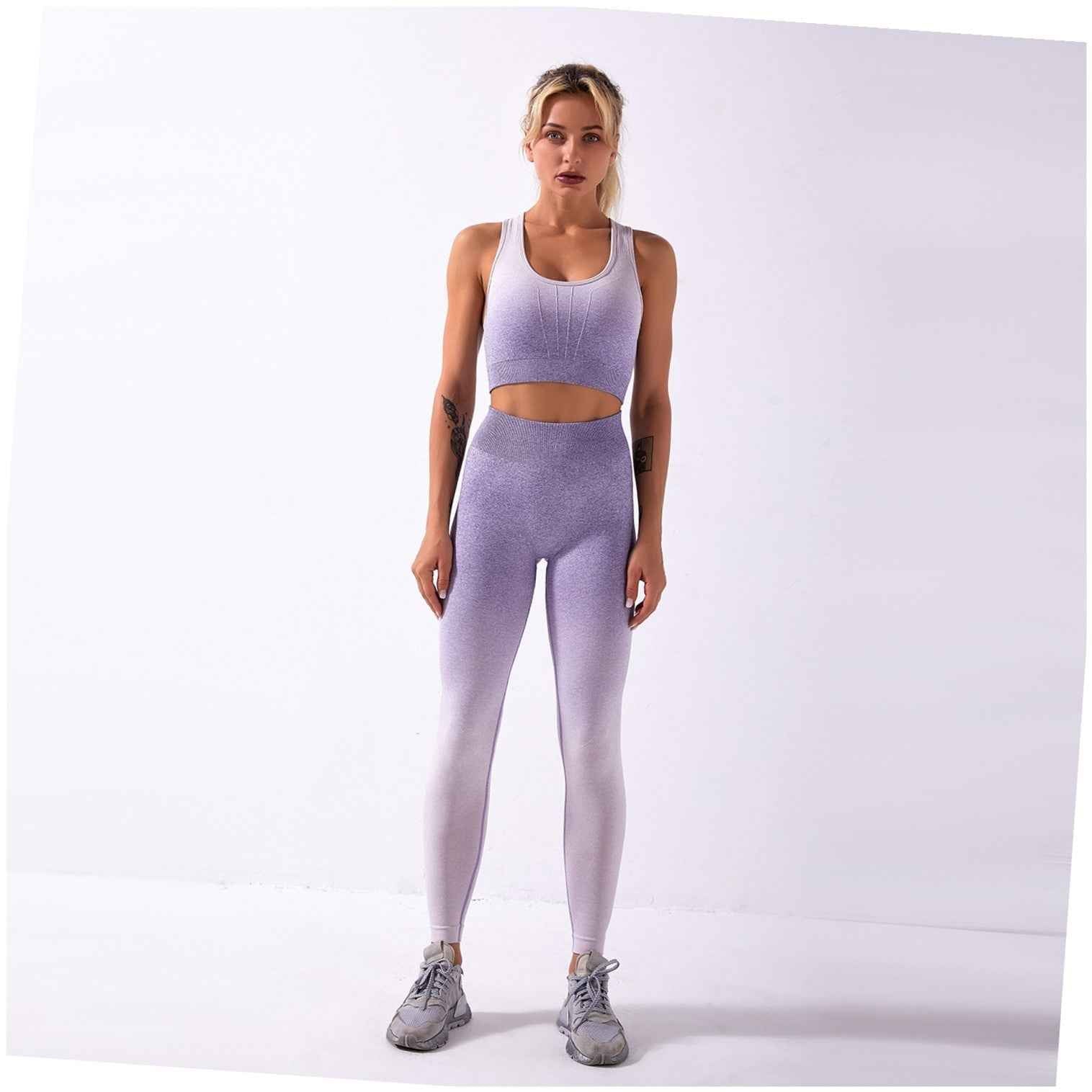 Shark knitting sports bra pants tie-dye gradient seamless