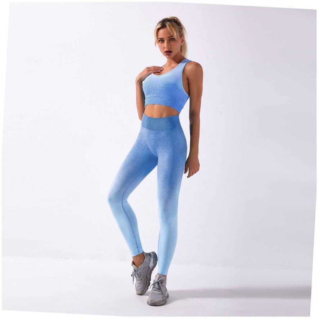 Shark knitting sports bra pants tie-dye gradient seamless